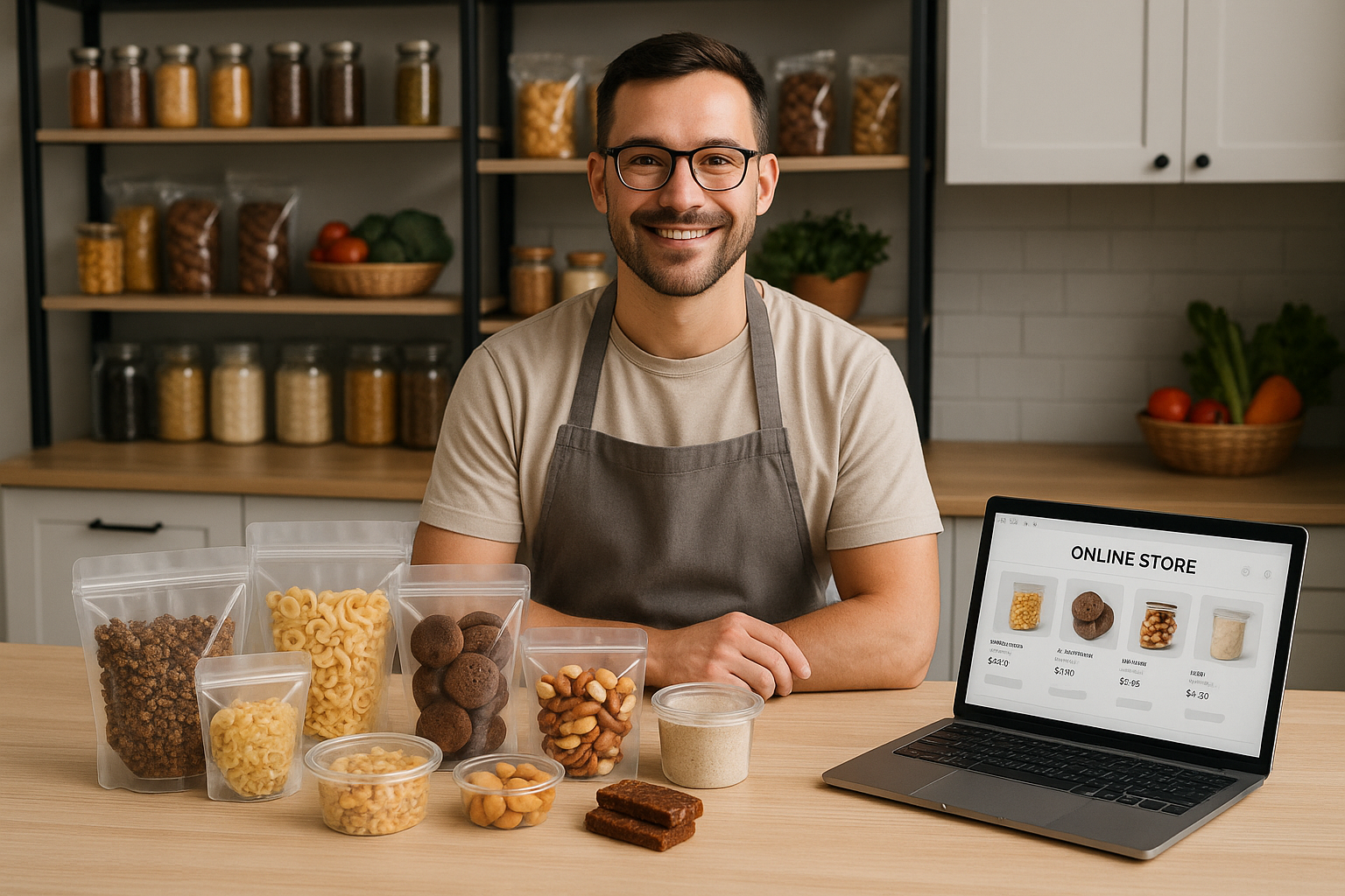 image of food store owner who sell food products online